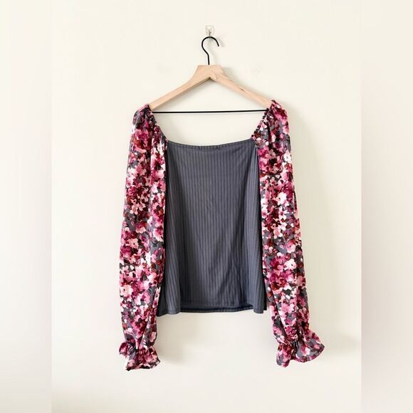 NWT Haptics The Keegan Long Sleeve Top in Mixed Media Gray Pink Floral Size L - Picture 5 of 5
